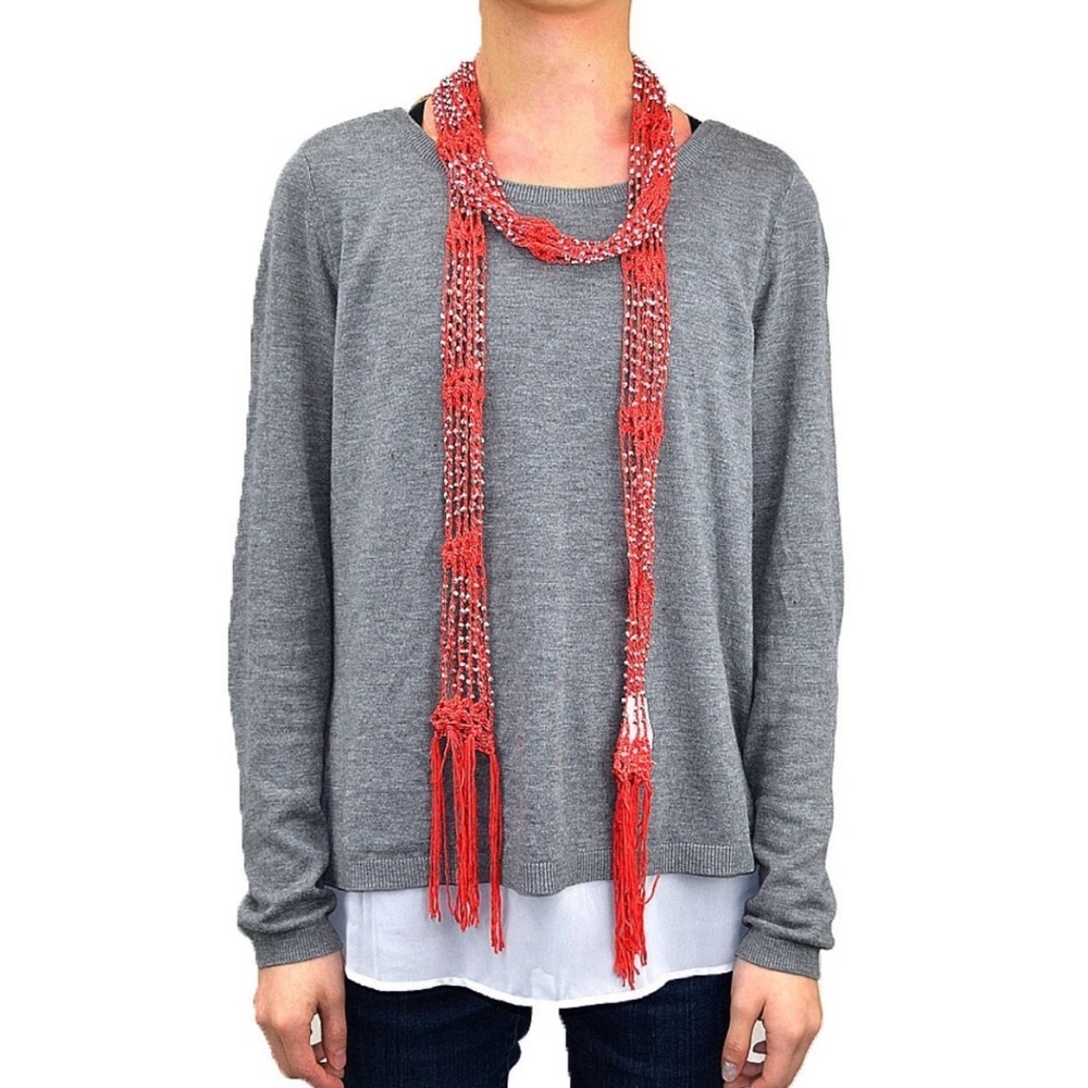 Women's Scarf Seed Bead Long Thin Lightweight Belt Wrap